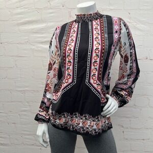 Halife long Sleeve Blouse Women's Chiffon Fashion Collar Print Tops neck Stand M